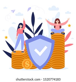 Saving money, protection of money.Flat vector illustration isolated on white background. Can use for web banner, infographics, web page.