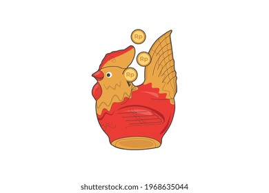 Saving money rooster bank vector illustration.