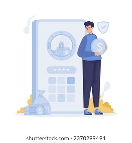 Saving money in a safe box vector illustration