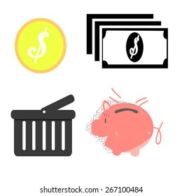 saving money, set icon saving icons 
