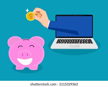 Saving money through online channels. online financial communication concept