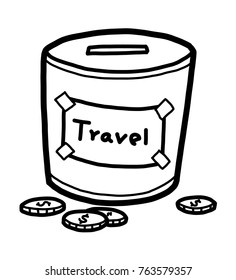 saving money for travel / cartoon vector and illustration, black and white, hand drawn, sketch style, isolated on white background.