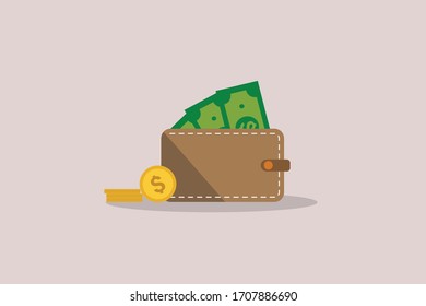 saving money in vector with dollar flat sign symbols illustration. Concepts for business banking,saving,accumulation money,budget and finance.