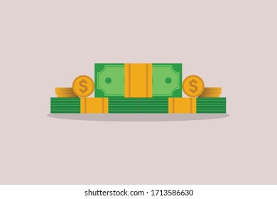 saving money in vector with dollar flat sign symbols illustration. Concepts for business banking,saving,accumulation money,budget and finance.