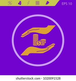 saving money vector  icon on a violet background. Flat design style.