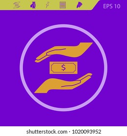 saving money vector  icon on a violet background. Flat design style.