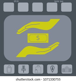 saving money vector  icon  on a gray cine-film background. Flat design style.