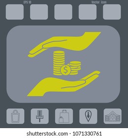 saving money vector  icon  on a gray cine-film background. Flat design style.