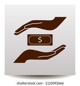  saving money vector  icon on a realistic paper background with shadow. Flat design style.
