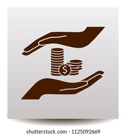 saving money vector  icon on a realistic paper background with shadow. Flat design style.