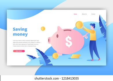 Saving Money Vector Illustration. Landing Page Template. 