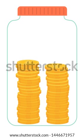 Saving of money vector, isolated jar with cap and finances. Financial assets investment banking deposit. Profit preservation flat style dollar coins