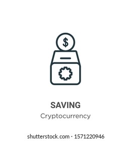Saving outline vector icon. Thin line black saving icon, flat vector simple element illustration from editable economyandfinance concept isolated on white background