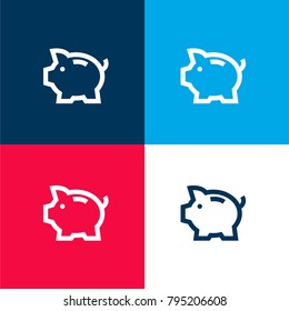 Saving pig four color material and minimal icon logo set in red and blue