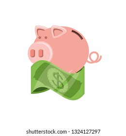 saving piggy with bill dollar isolated icon