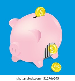 Saving Piggy with Coin, Concept idea, Vector, Illustrator