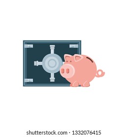 saving piggy with safe box isolated icon