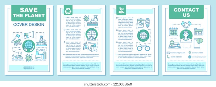 Saving planet brochure template layout. Environmental issues. Flyer, booklet, leaflet print design with linear illustrations. Vector page layouts for magazines, annual reports, advertising posters