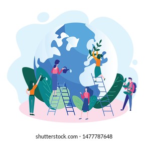 Saving Planet Group People Ecologists Taking Stock Vector (Royalty Free ...