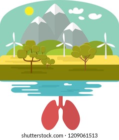 
saving the planet. Natural landscape in the flat style. Lungs.