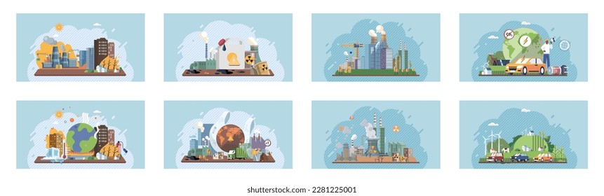 Salvando el planeta, Día Mundial del Medio Ambiente. Planeta Tierra en humo, plástico, basura. El calentamiento global. Efecto invernadero del CO2. Eco activista. Catastrofia ecológica. La Tierra con motivos de destrucción