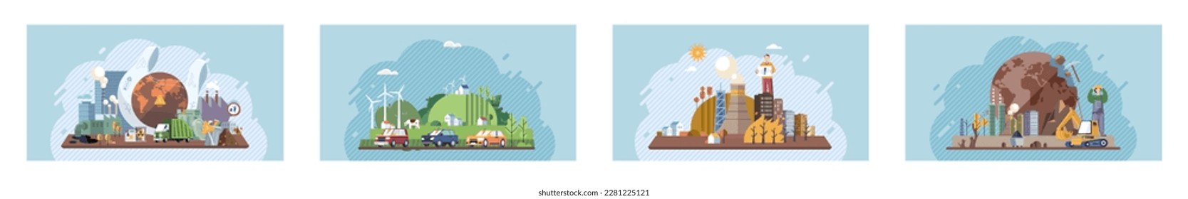 Salvando el planeta, Día Mundial del Medio Ambiente. Planeta Tierra en humo, plástico, basura. El calentamiento global. El cambio climático. Día de la Tierra. Eco activista. Catastrofia ecológica. La Tierra con motivos de destrucción