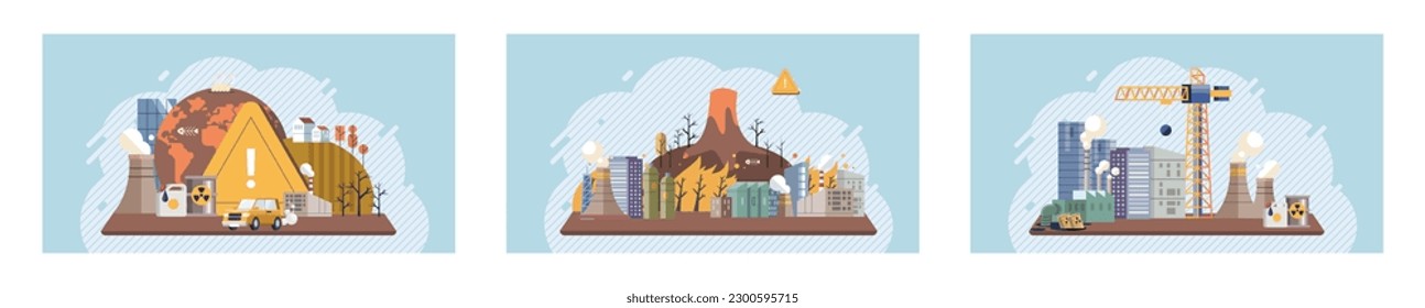 Salvando el planeta, Día Mundial del Medio Ambiente. Planeta Tierra en humo, plástico, basura. El calentamiento global. Efecto invernadero del CO2. Eco activista. Catastrofia ecológica. La Tierra con motivos de destrucción
