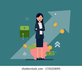 Ahorro y planificación. Concepto financiero y contable. Ilustración vectorial en estilo de caricatura
