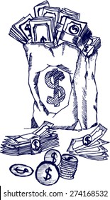 saving, sack dollar, sketch