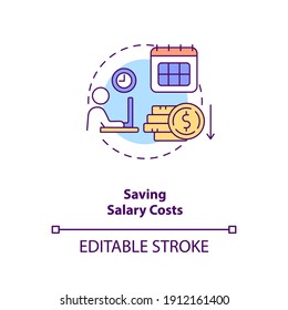 Saving Salary Costs Concept Icon. Reduce Business Expense. Cut Budget For Worker. Virtual Assistant Benefit Idea Thin Line Illustration. Vector Isolated Outline RGB Color Drawing. Editable Stroke