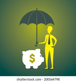 saving or secure money men under umbrella concept vector