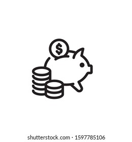 Saving thin line icon. Piggy bank, cash, stack of coins isolated outline sign. Finance, money, deposit concept. Vector illustration symbol element for web design