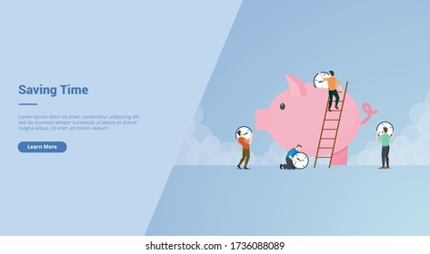 Saving Time campaign concept for website template landing or home page website modern flat cartoon style.