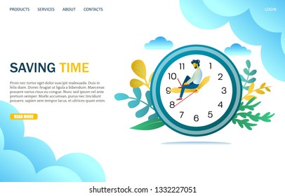 Saving time vector website template, web page and landing page design for website and mobile site development. Time management, deadline concept.