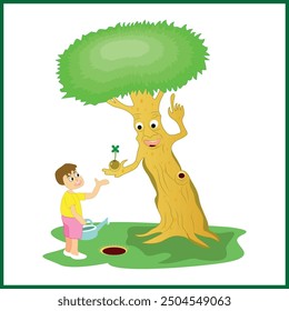 Saving Tree Illustration and Kids Saving Tree Illustration