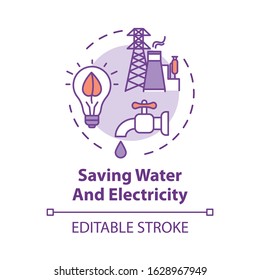 Saving water and electricity concept icon. Responsible resource consumption. Efficient usage. Ecology idea thin line illustration. Vector isolated outline RGB color drawing. Editable stroke