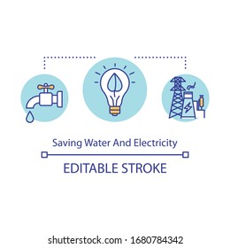 Saving water and electricity concept icon. Resolving overconsumption idea thin line illustration. Minimize consumption and use of resources. Vector isolated outline RGB color drawing. Editable stroke