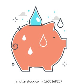 Saving water related color line vector icon, illustration. The icon is about weather, environment, clean, pollution, piggy bank. The composition is infinitely scalable.