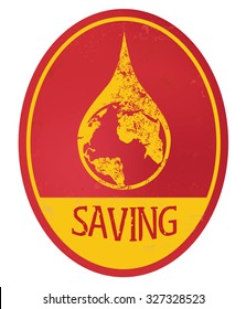 Saving water stamp design on red background, grunge vector