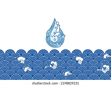 Saving water and world environmental protection concept. World water day. Card for your design.Water droplets with the background are waves of blue tones.