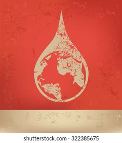 Saving water,global on red background,poster grunge design