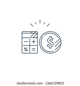 Savings account, financial audition, finance management, budget planning concept, project money, estimate investment risks, business analytics, loan calculation, vector mono line icon