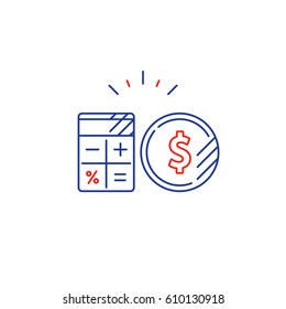 Savings Account, Financial Audition, Finance Management, Budget Planning Concept, Project Money, Estimate Investment Risks, Business Analytics, Loan Calculation, Vector Mono Line Icon