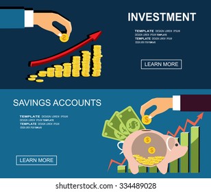 Savings accounts flat illustration concepts set and strategic management, investment.  Modern flat design concept for web banners, web sites, printed materials, infographics. Vector illustration