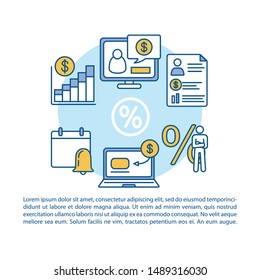 Savings article page vector template. Regular, recurring charges. Brochure, magazine, booklet design element with linear icons and text boxes. Print design. Concept illustrations with text space 