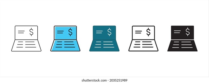 Savings Bank Book Icon. Bank Account Book Icons Set. Bill And Banknote Icon Vector Set.