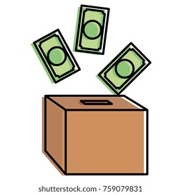 savings box with bills