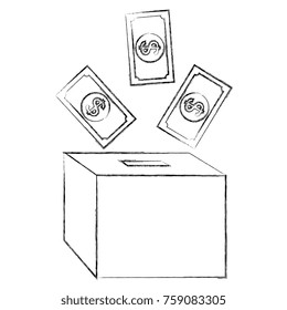 savings box with bills