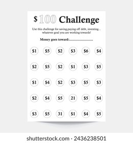 Savings Challenge, 100 Dollars Challenge,100 dollar envelope challenge,100 day dollar challenge,Savings Tracker,Money Goal Tracker