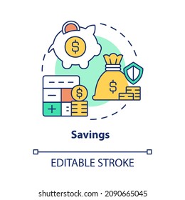 Savings concept icon. Business earnings. Launching small business. Financial support of startup abstract idea thin line illustration. Vector isolated outline color drawing. Editable stroke